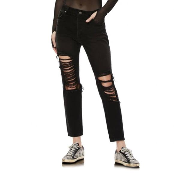 AFRM Black Distressed Straight Leg Jeans Cyrus Women’s Size 26 - Picture 1 of 6
